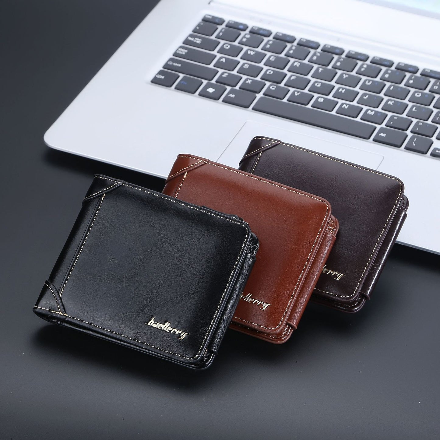 Men's Slim Leather Wallet Three-Fold Multi-Card Secure Zip Pocket RFID Blocking
