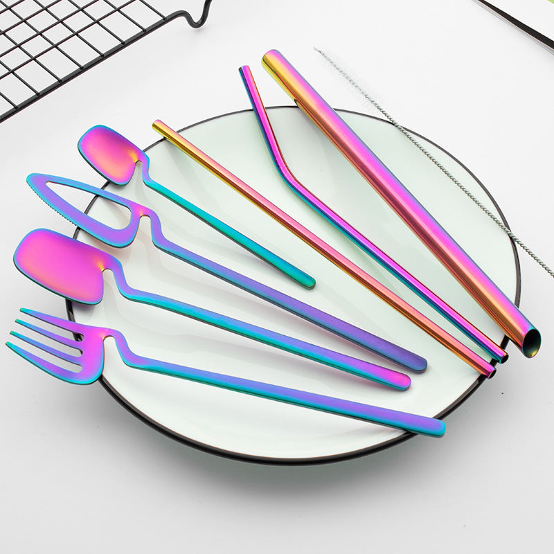 304 Stainless Steel Reusable Travel Utensil Cutlery Set Portable Straw Kit Case