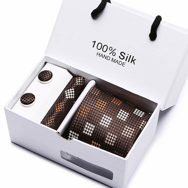 100% Silk 3pc Men's Plaid Tie Set Extra Long Woven Neck Ties Suit Gift Box