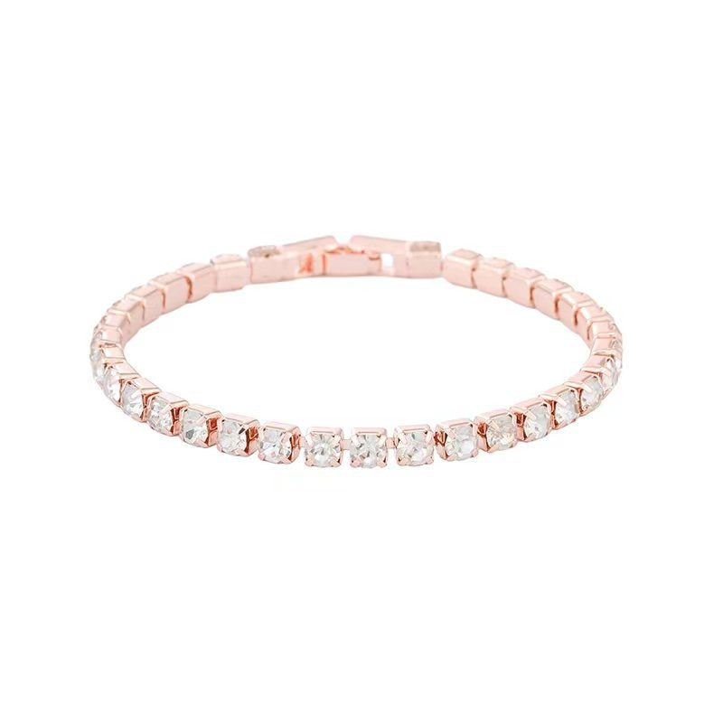 Gold Plated Copper Bracelet Triple Row CZ Crystals 18cm Luxurious Elegant Style