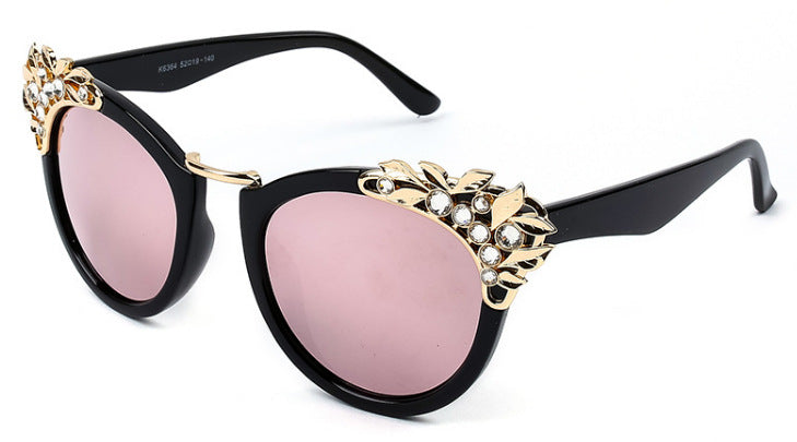 Rhinestone Cat Eye Sunglasses UV400 Mirror Lens Sun Protection Stylish Ladies