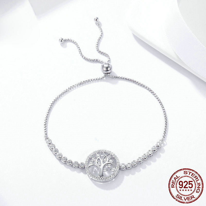 S925 Sterling Silver Tree of Life Bracelet Cubic Zirconia Sparkle Adjustable