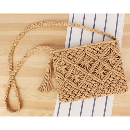Women Summer Beach Woven Tote Bag Essential Lightweight Travel Tassel Accessory
