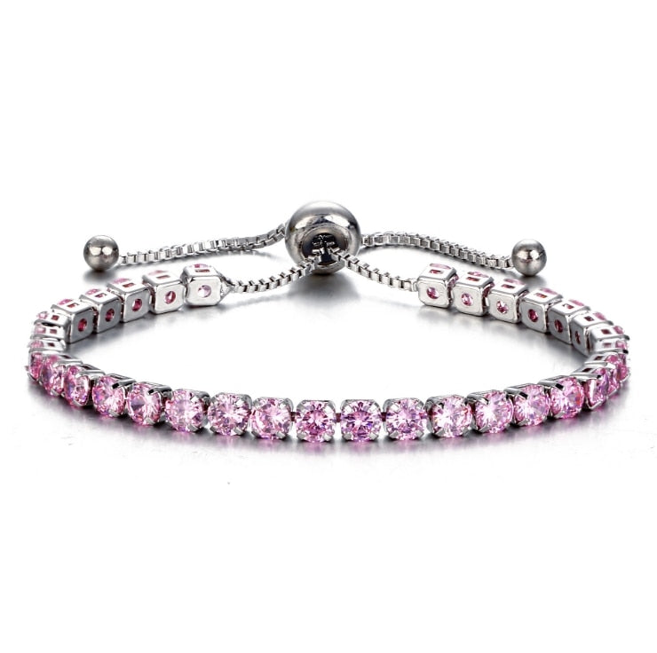 Silver Gold Adjustable CZ Tennis Bracelet, Round Cut, Elegant Crystal Jewellery Women's