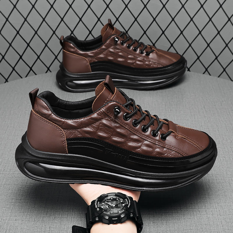 Men's Smart Casual Lightweight Thick-Soled Leather Shoes Stylish Footwear