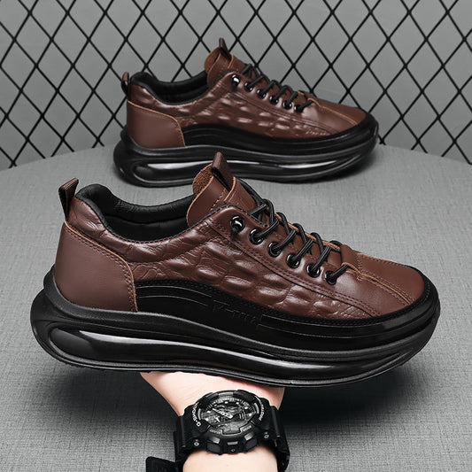 Men's Smart Casual Lightweight Thick-Soled Leather Shoes Stylish Footwear