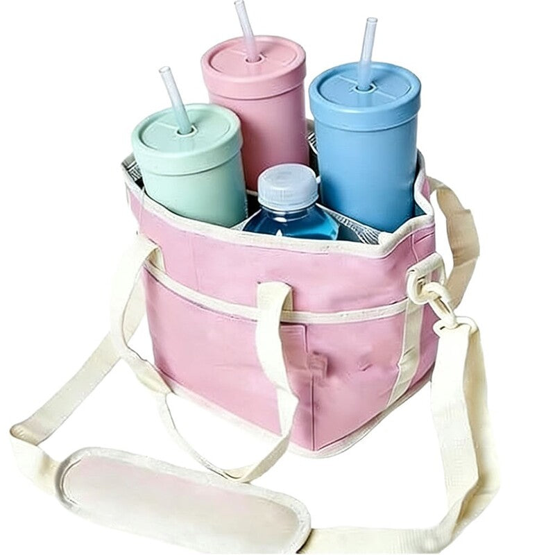4 Compartment Drink Carrier Bag Adjustable Shoulder Strap Front Pocket Nylon