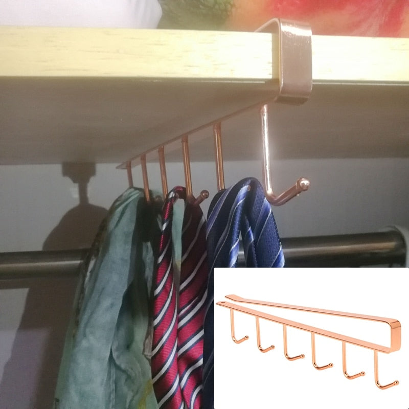 Over Shelf Hanging Rack 6 Hooks Iron Punch Free Install 26x6.5x2.2cm Single