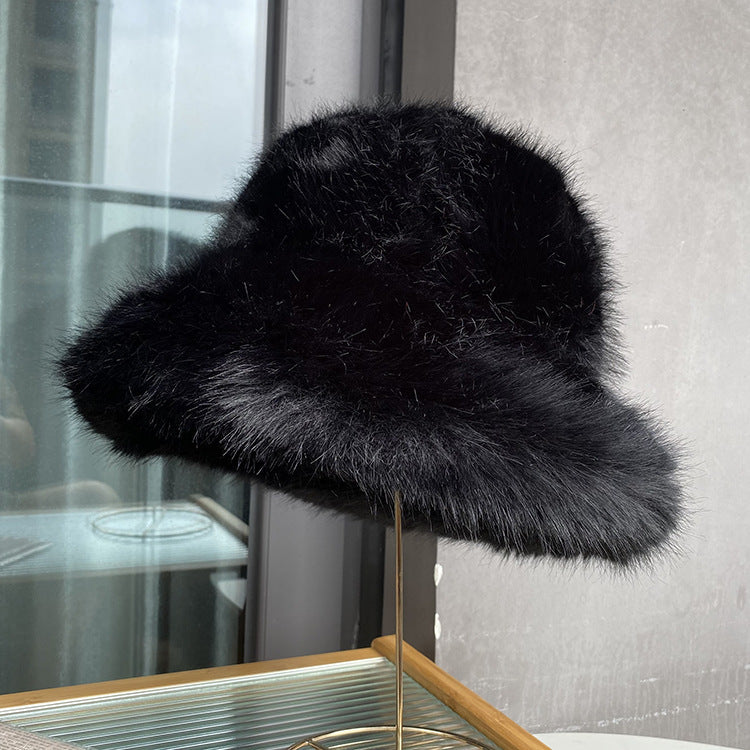 Women's Plush Winter Fisherman Bucket Hat Thick Warm Insulated Hats Caps