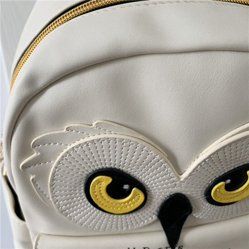 Faux Leather Owl Messenger Backpack Small School Bag Adjustable Shoulder Strap