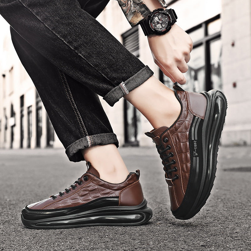 Men's Smart Casual Lightweight Thick-Soled Leather Shoes Stylish Footwear