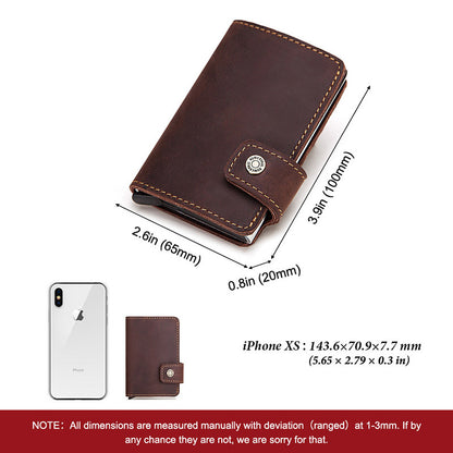 Leather Automatic Pop Up Aluminium Card Holder For Credit Cards Slim Wallet Rfid