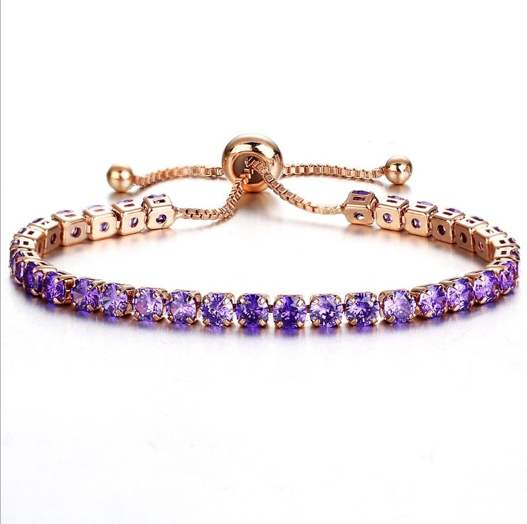 Silver Gold Adjustable CZ Tennis Bracelet, Round Cut, Elegant Crystal Jewellery Women's