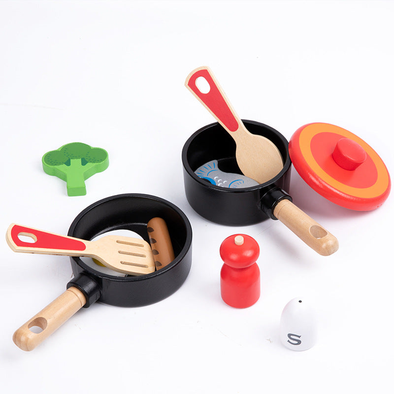 Wooden Chef Kitchen Playset Simulation Kids Role Play Cooking Toy Utensils Set