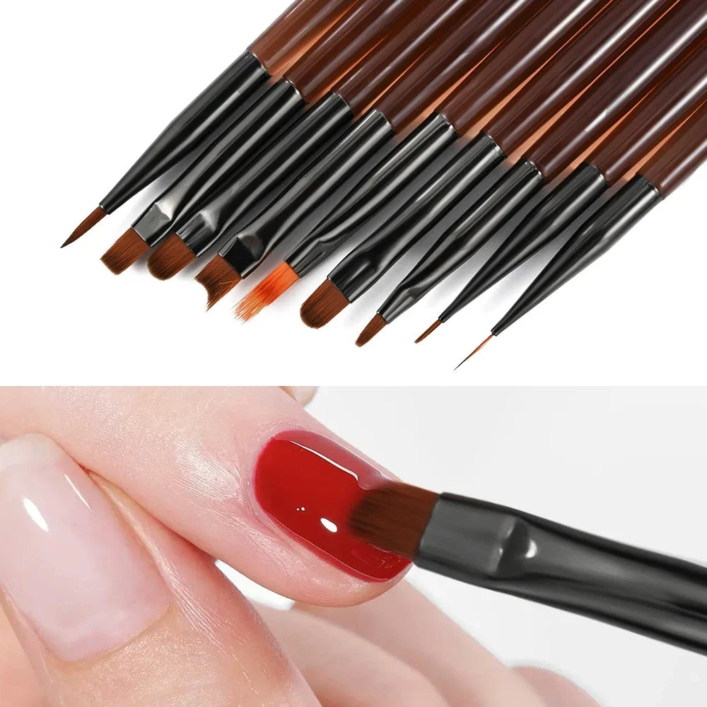 Set of 9 UV Gel Nail Art Brush Set Liner Acrylic Detail Brushes Manicure Beauty