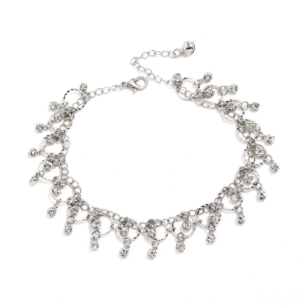 Dangle Chain Crystal Drop Beach Yoga Anklet Rhinestone Tassel Womens Jewellery