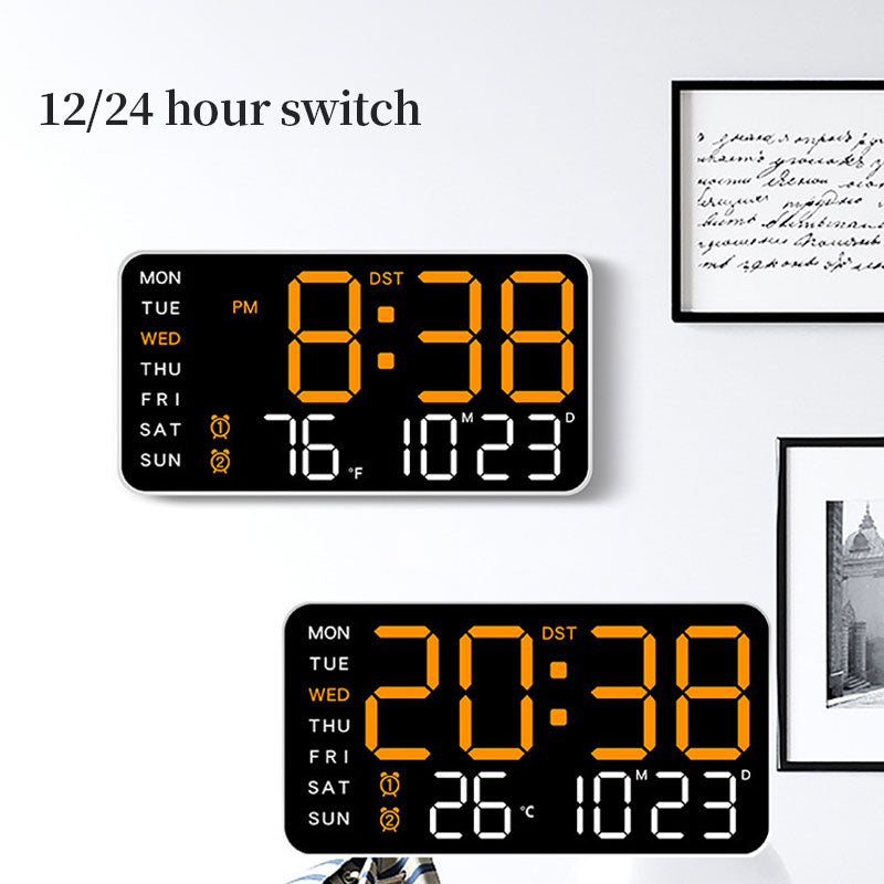 LED Digital Wall Clock with Temperature Indicator USB/Battery Powered Office Use