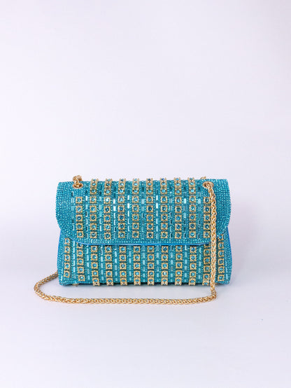 Rhinestone Embellished Evening Clutch Elegant Shoulder Chain Strap Accessory Bag
