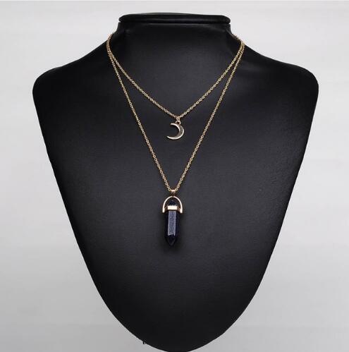 Natural Stone Quartz Stone Moon Choker Crystal Pendant Necklace
