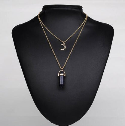 Natural Stone Quartz Stone Moon Choker Crystal Pendant Necklace