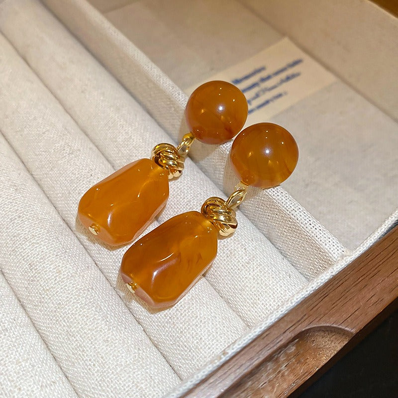 Gold Tone Resin Drop Dangle Earrings Retro Style Jewellery for Women
