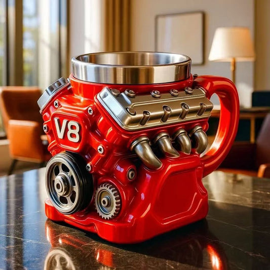 V6 V8 Engine Stainless Steel Coffee Mug Perfect Gift Auto Enthusiast Collectible