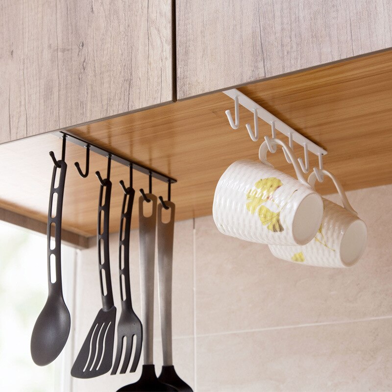 Over Shelf Hanging Rack 6 Hooks Iron Punch Free Install 26x6.5x2.2cm Single