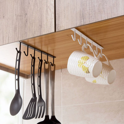 Over Shelf Hanging Rack 6 Hooks Iron Punch Free Install 26x6.5x2.2cm Single