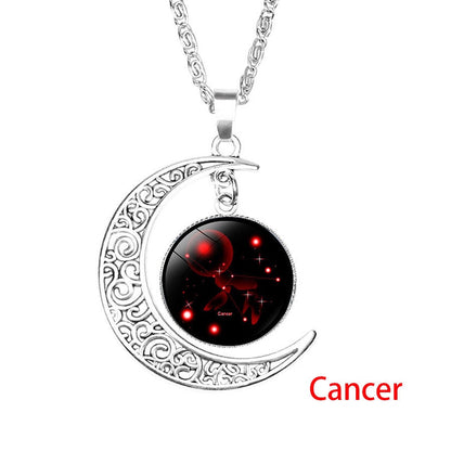 Zodiac Sign Moon Dangle Pendant Necklace 12 Constellation Astrology Jewellery