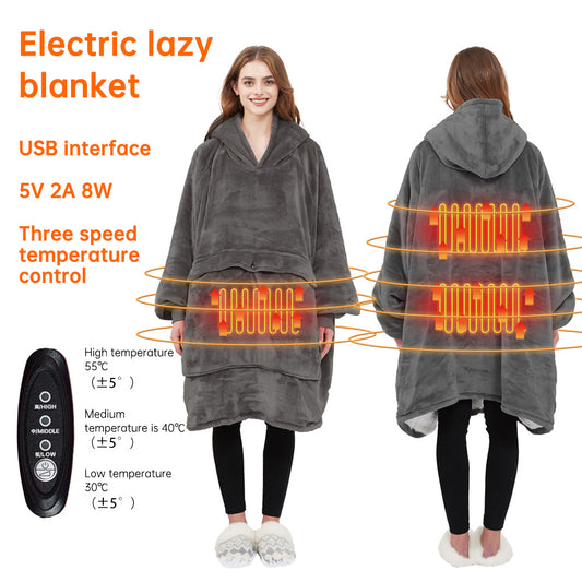 USB Heated Blanket Hoodie with Integrated Pouch Electric Machine Washable Design