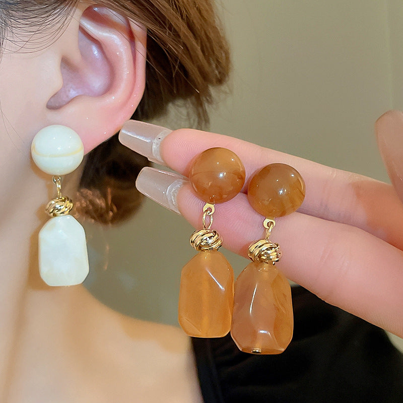 Gold Tone Resin Drop Dangle Earrings Retro Style Jewellery for Women