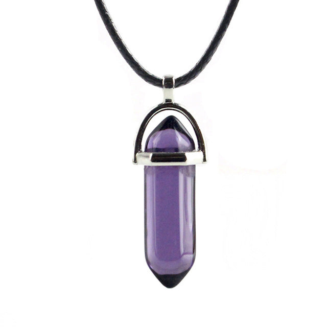 Natural Crystal Turquoise Glass Stone Pendant Necklace Leather Chains