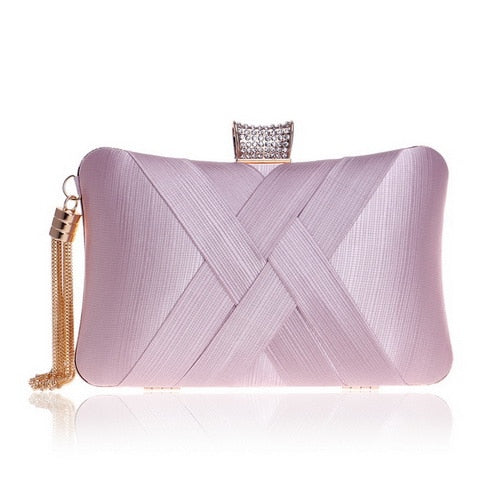 Elegant Satin Tassel Clutch Bag Evening Party Purse Wedding Bridal