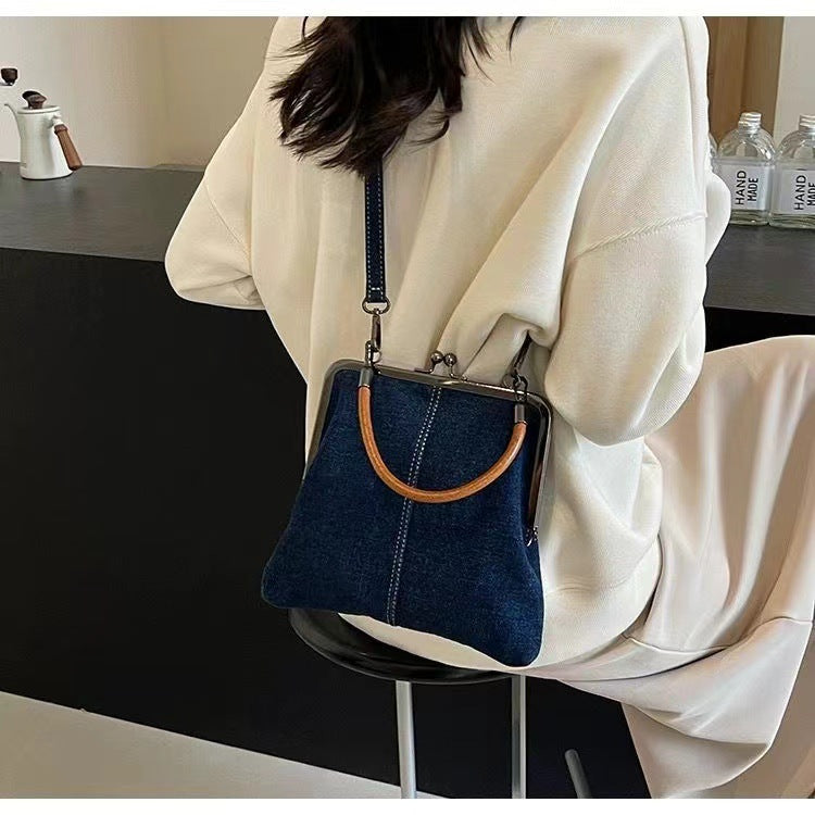 Denim Splicing Handheld Crossbody Bag Compact Shoulder Women's Handbag Stylish