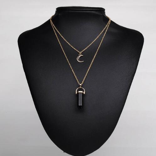 Natural Stone Quartz Stone Moon Choker Crystal Pendant Necklace