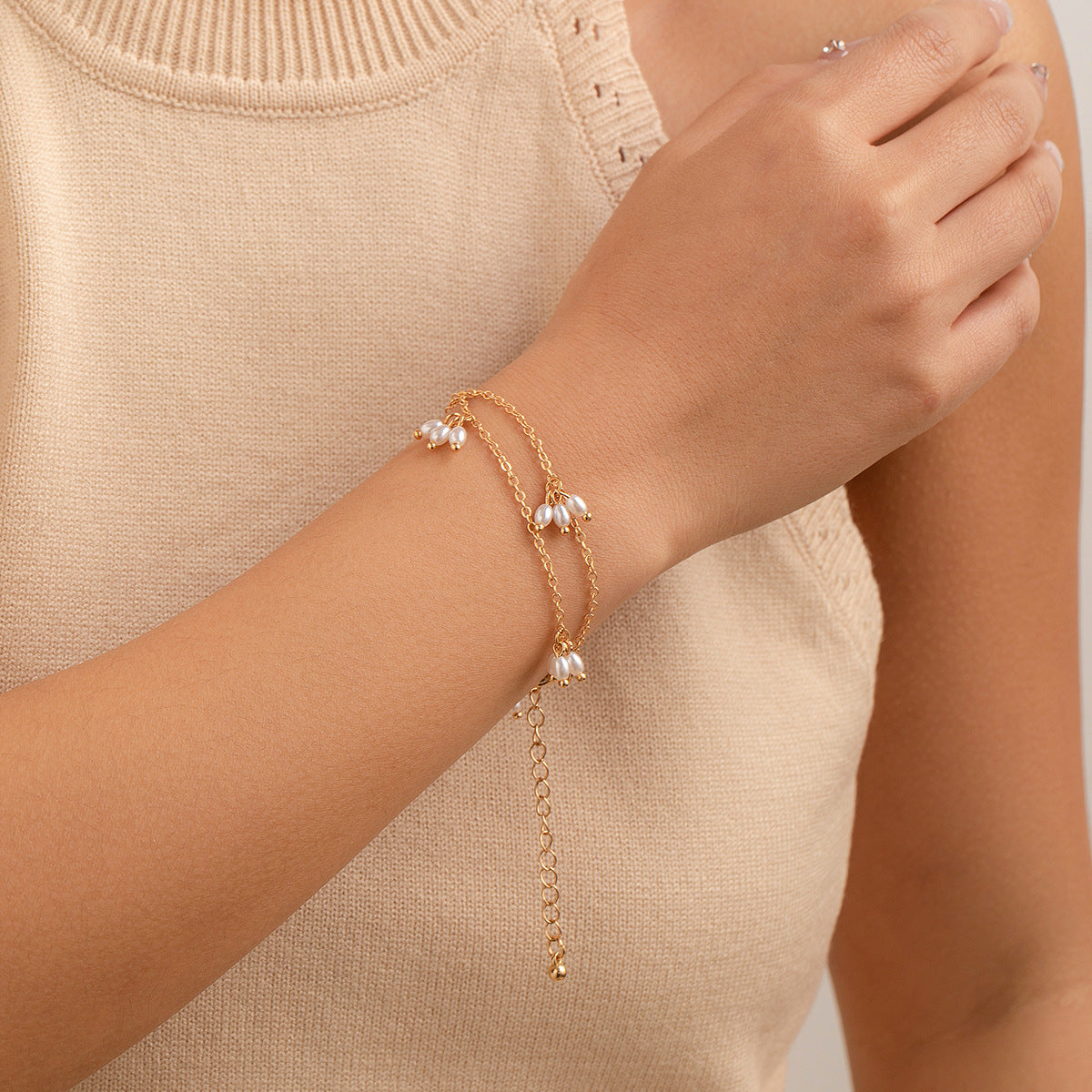 Pearl Dotted Backless Dress necklace Double Layer Earring Bracelet