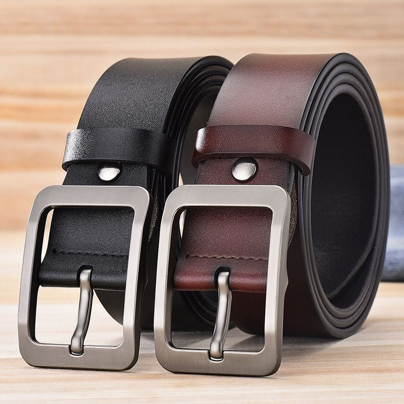 Men's Genuine Real Leather Belt Buckle Trouser Jeans Denim Casual Black Brown