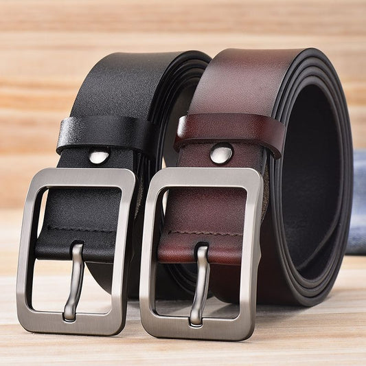 Men's Genuine Real Leather Belt Buckle Trouser Jeans Denim Casual Black Brown