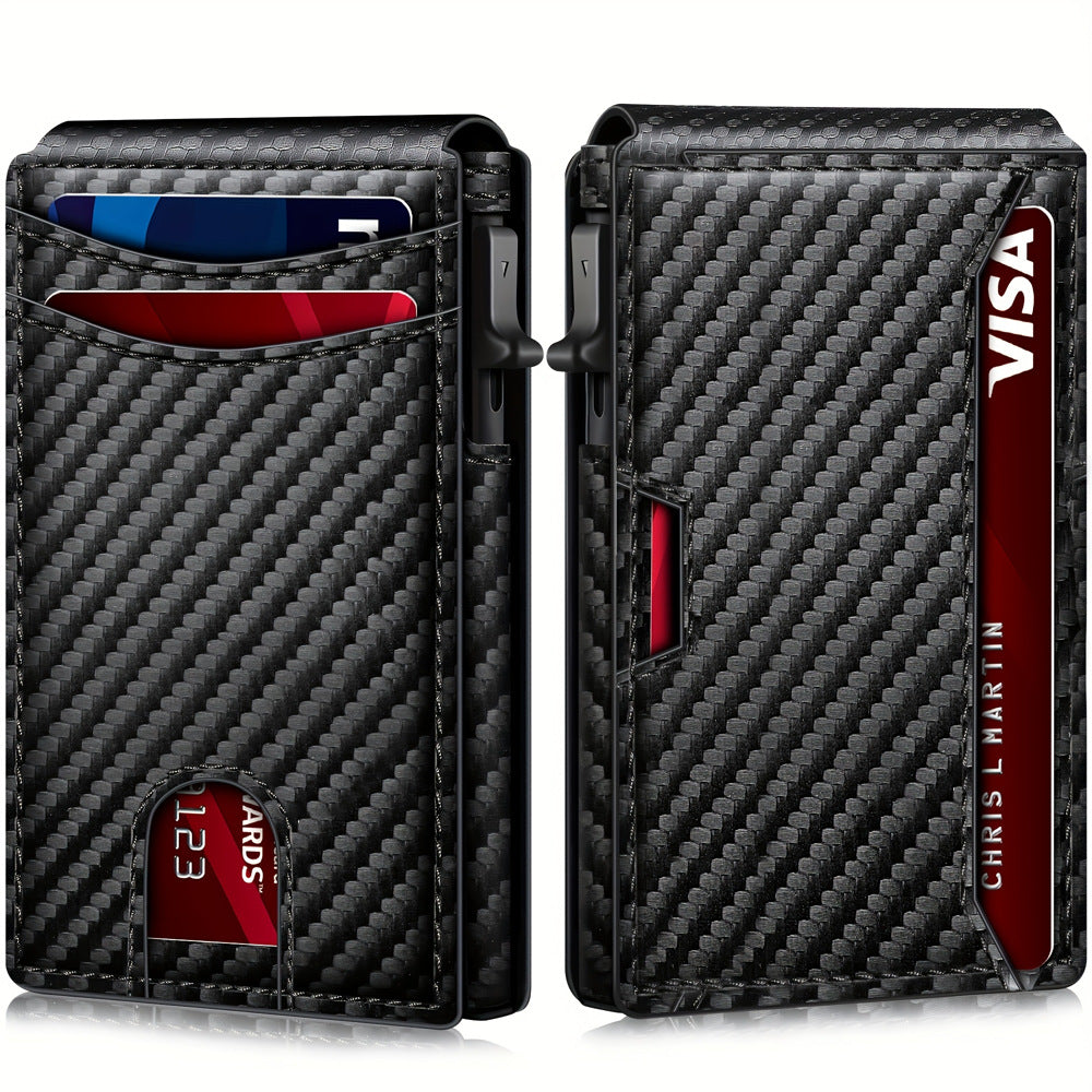 Men's Carbon Fiber Pattern Wallet RFID Blocking Secure Card Holder Magnetic Closure