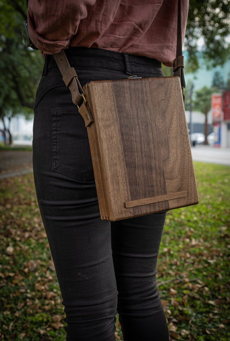Women's Vintage Style Writer Messenger Satchel Wooden Box Storage Chest Organizer