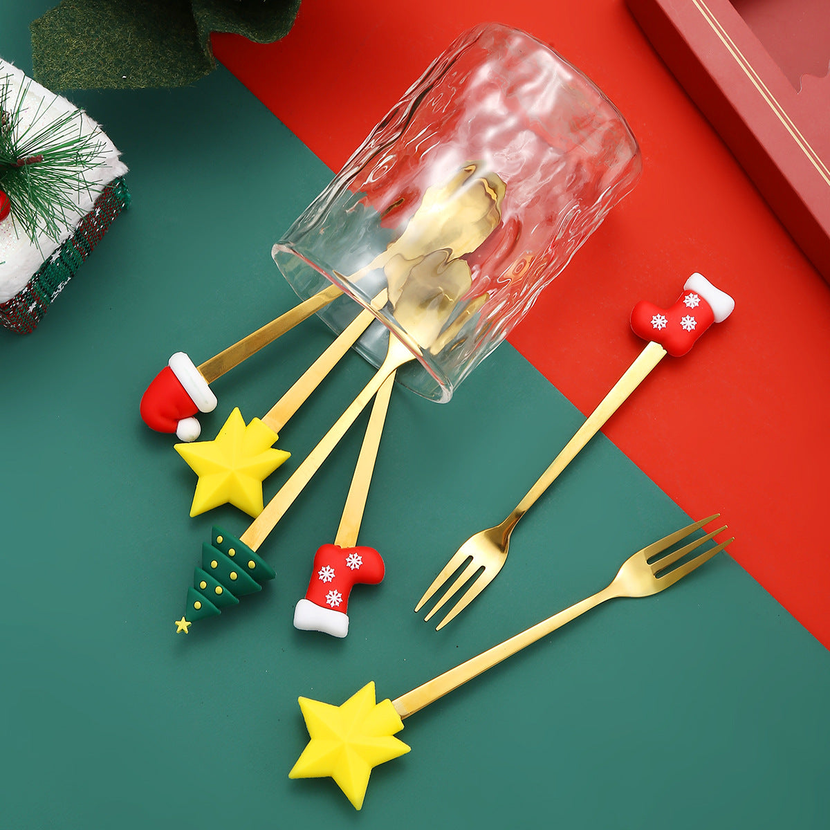 Christmas Gift Tableware Stainless Steel Coffee Spoon Dessert Spoon Fork Set