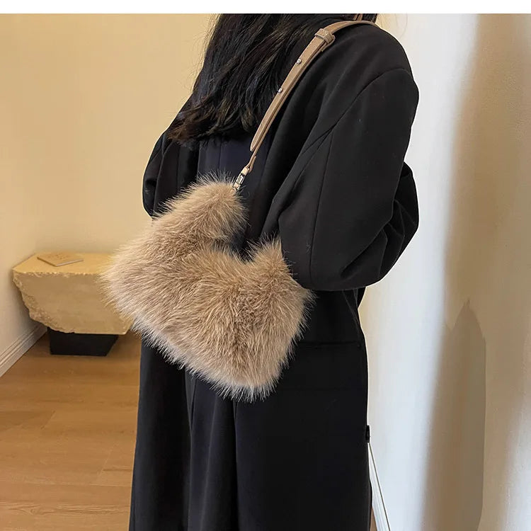 Luxury Women's Plush Handbag Trendy Small Crossbody Tote for Winter