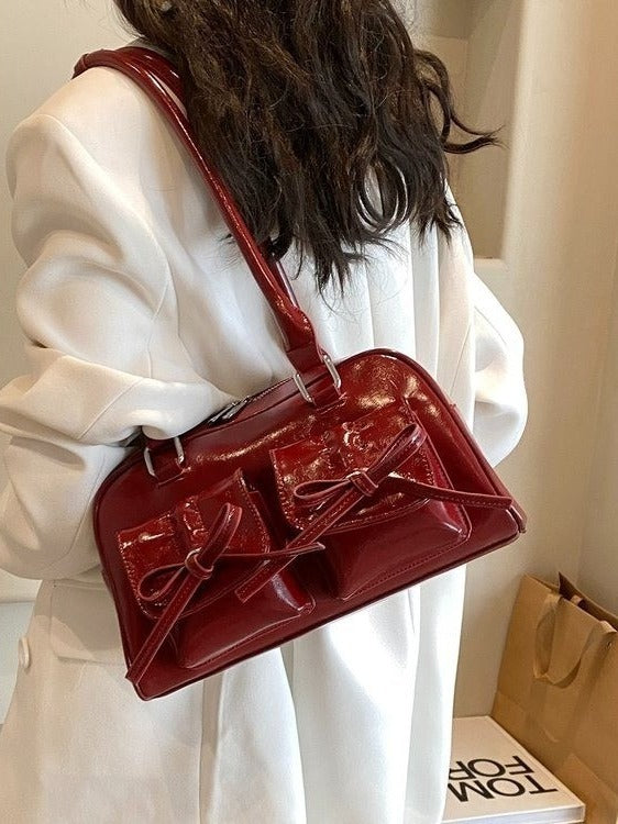Women's Elegant Leather Handbag Bow Design Versatile Shoulder Bag Women
