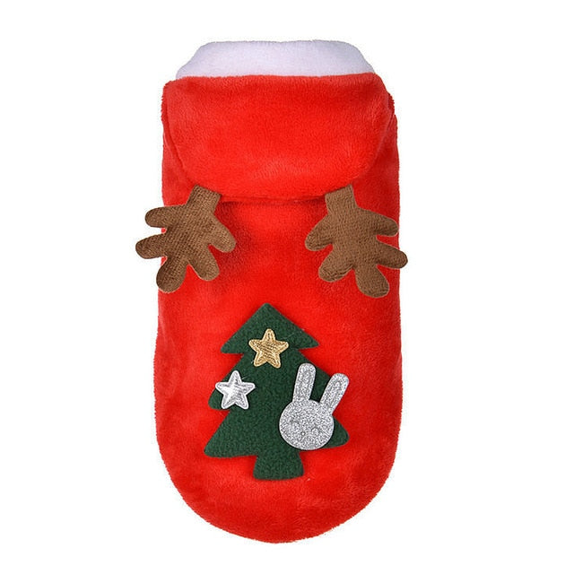 Christmas Dog Reindeer Hoodie Outfit, Santa Pet Costume for Small Dogs & Cats