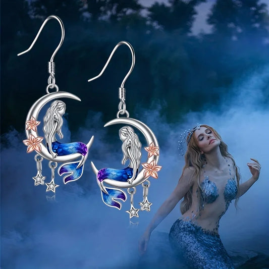 Silver Mermaid Earrings Jewelry Birthday Christmas Gifts for Women Girls