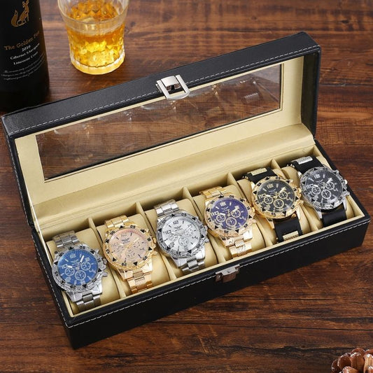 Men's Quartz Movement Steel Band Watch Six-Piece Set Elegant Presentation Box