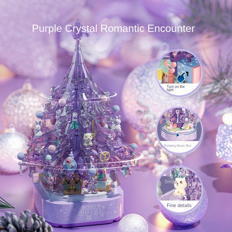 Purple Crystal Christmas Tree Music Box DIY Building Ornament Gift with Lighting