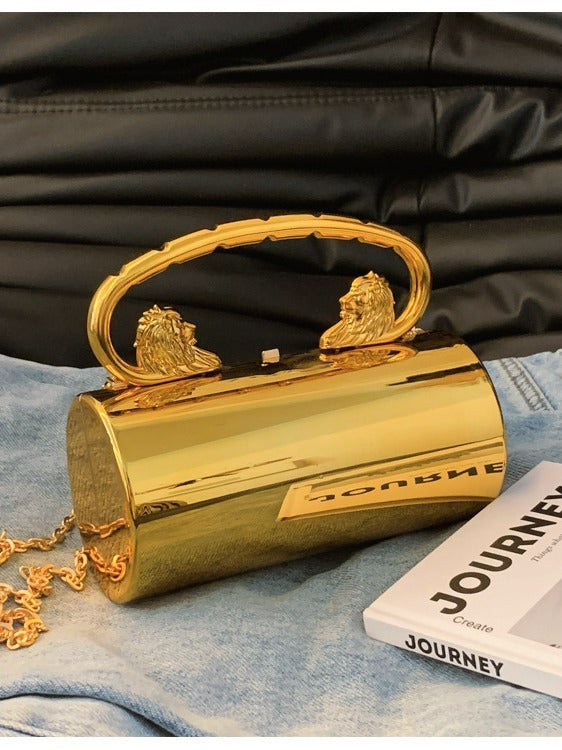 Women's Metallic Lion Handle Handbag Acrylic Clutch with Detachable Strap