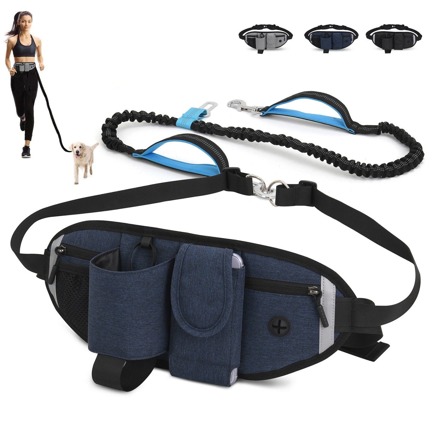 Hands-Free Dog Walking Belt Waterproof with Bungee Leash and Adjustable Waist