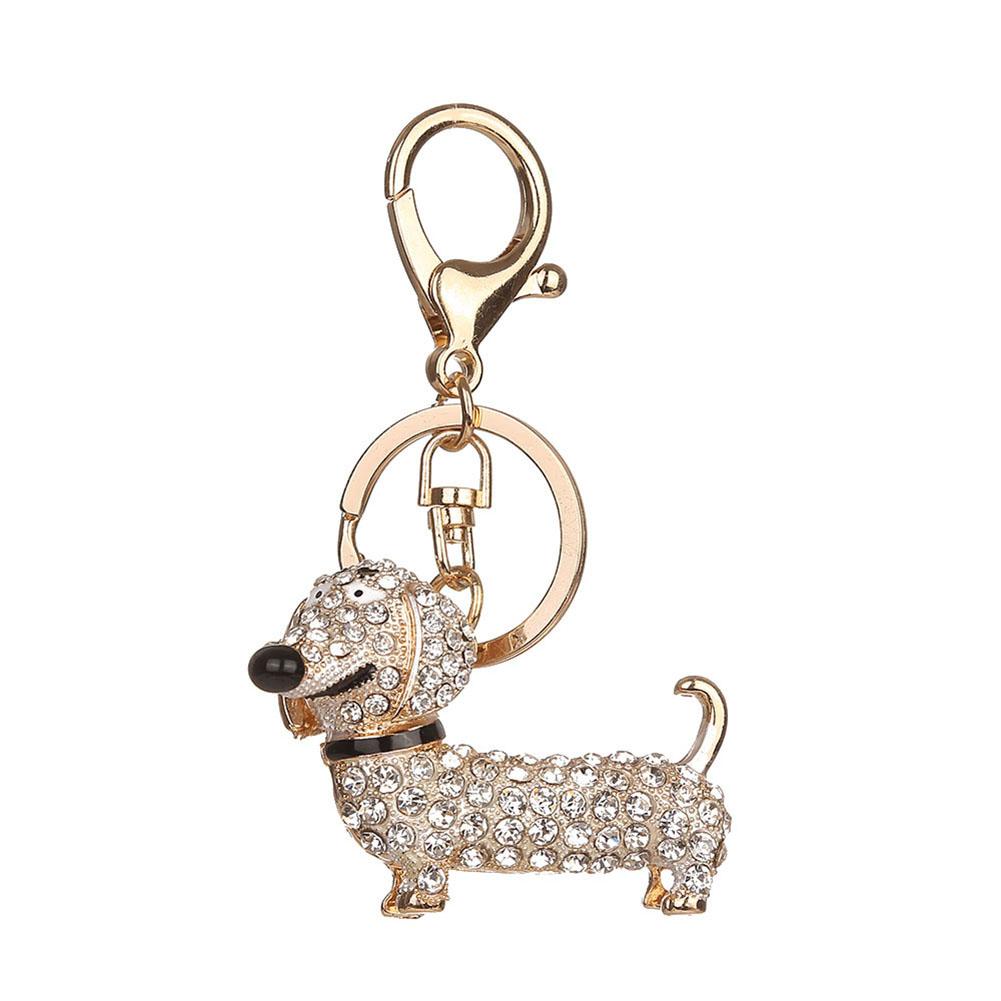 Dachshund Dog Keychain Bag Charm Holder Rhinestone Design Lobster Clasp
